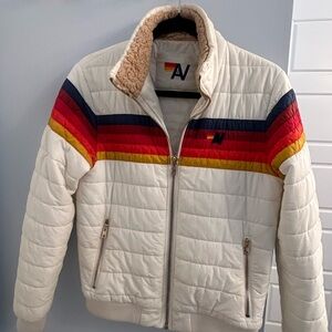 Aviator Nation Off-White Puffer with Multicolor Stripes